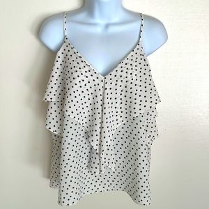 Soprano women top off shoulder stripped polka dot draped ruched white black